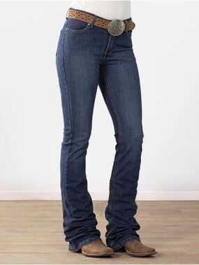 Kimes Ranch Chloe Blue Mid-Rise Flare Bootcut Leg Denim Red Logo Jeans Size 6/35